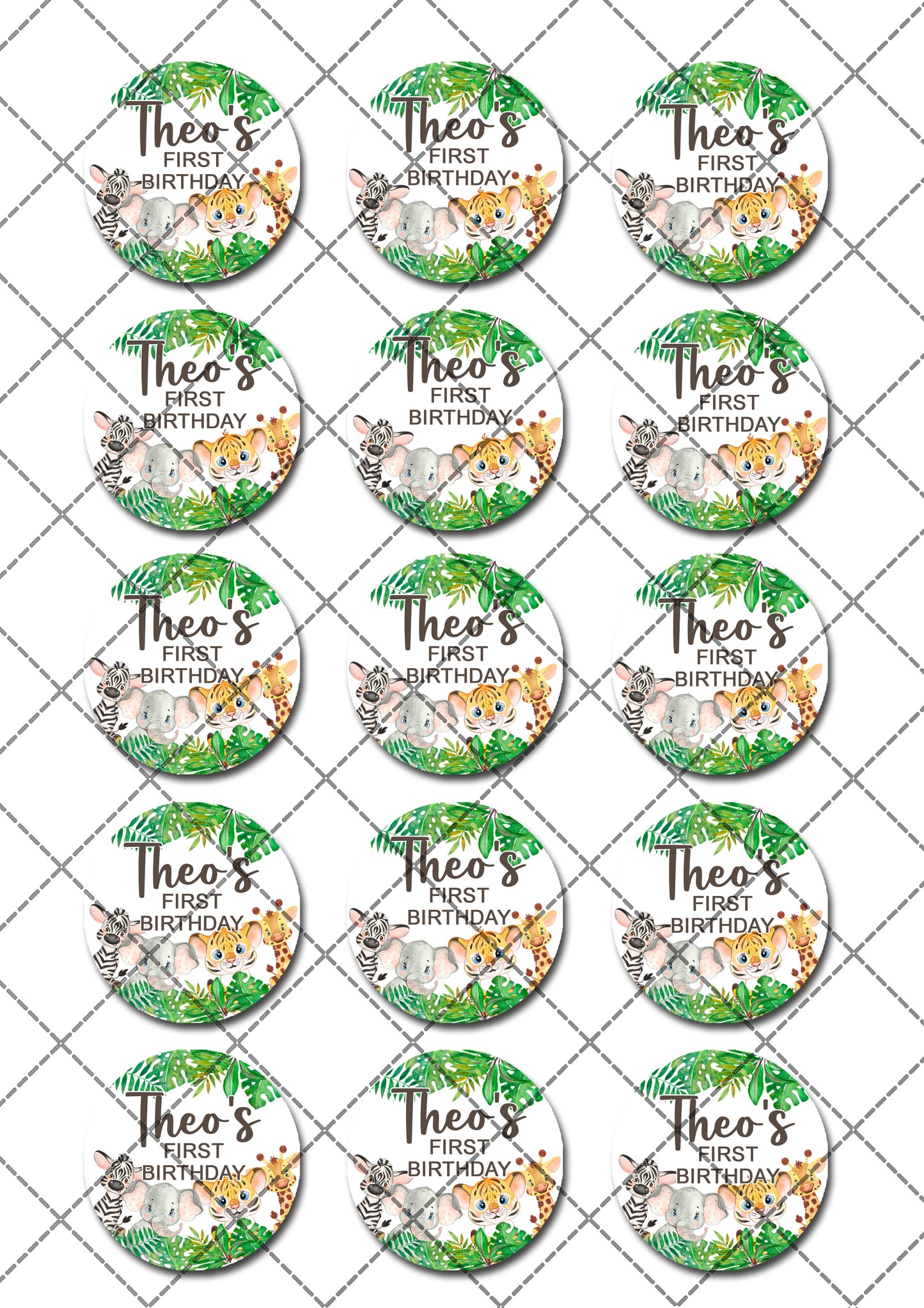 Jungle Animal Safari Pre-cut Edible Icing Cupcake or Cookie Toppers