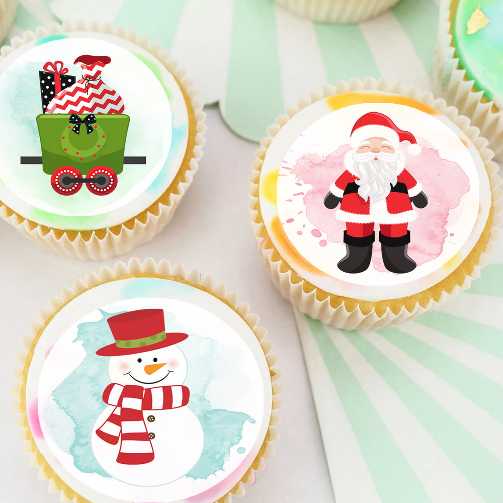 Christmas Xmas Pre-cut Edible Icing Cupcake or Cookie Toppers