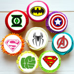 Superhero Logo Pre-cut Edible Icing Cupcake or Cookie Toppers