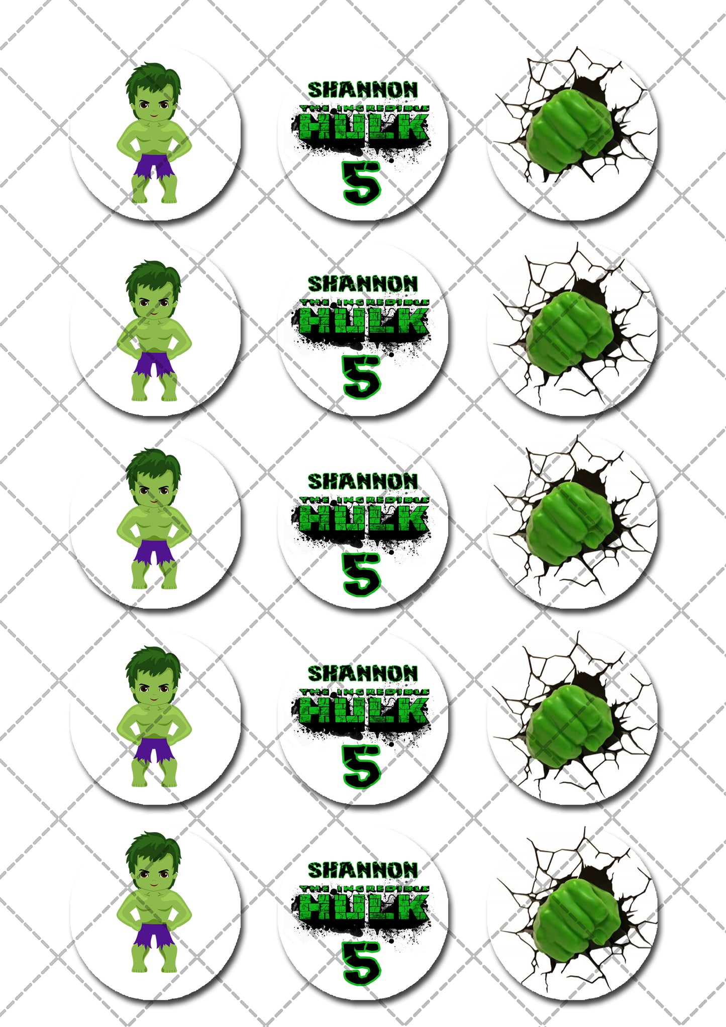 Incredible Hulk Pre-cut Edible Icing Cupcake or Cookie Toppers