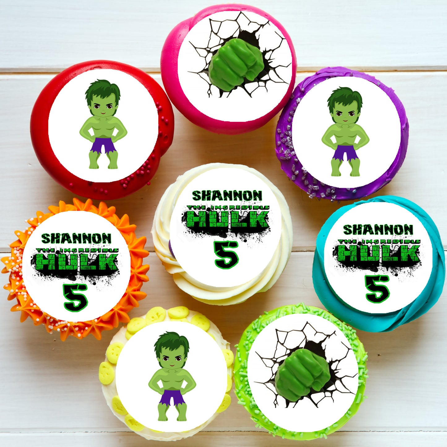 Incredible Hulk Pre-cut Edible Icing Cupcake or Cookie Toppers