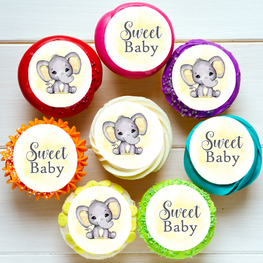 Baby Elephant Shower Pre-cut Edible Icing Cupcake or Cookie Toppers