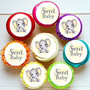 Baby Elephant Shower Pre-cut Edible Icing Cupcake or Cookie Toppers