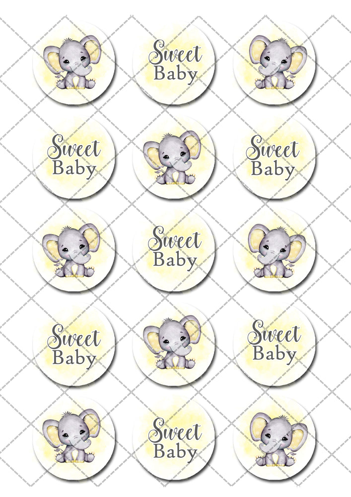 Baby Elephant Shower Pre-cut Edible Icing Cupcake or Cookie Toppers