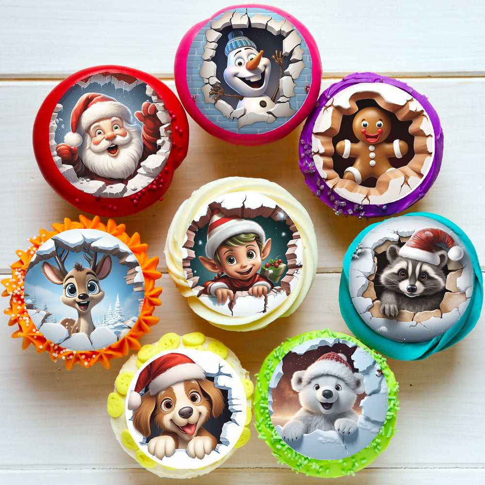 Christmas Pre-cut Edible Cupcake or Cookie Toppers