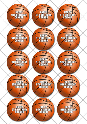 Basketball Sports Pre-cut Edible Cupcake or Cookie Toppers