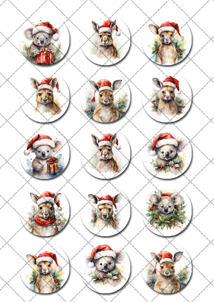 Australian Christmas Animals Pre-cut Edible Cupcake or Cookie Toppers