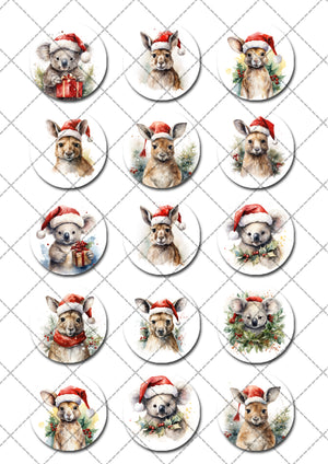 Australian Christmas Animals Pre-cut Edible Cupcake or Cookie Toppers