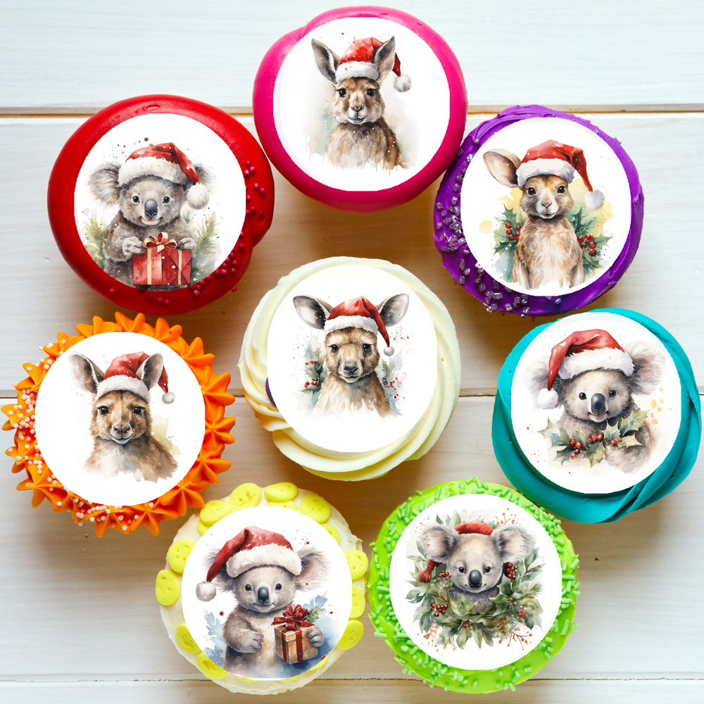 Australian Christmas Animals Pre-cut Edible Cupcake or Cookie Toppers