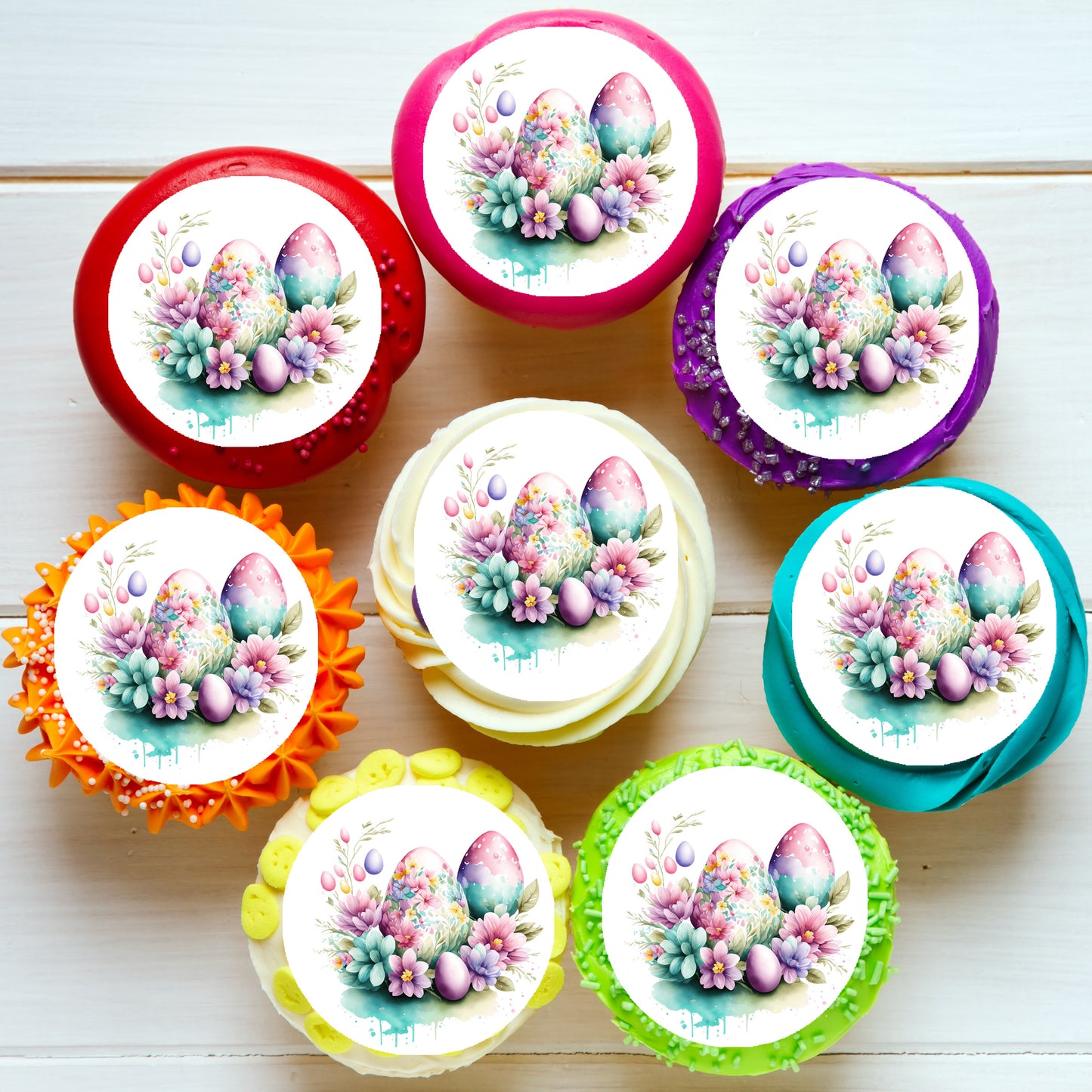 Easter Eggs Pre-cut Edible Cupcake or Cookie Toppers