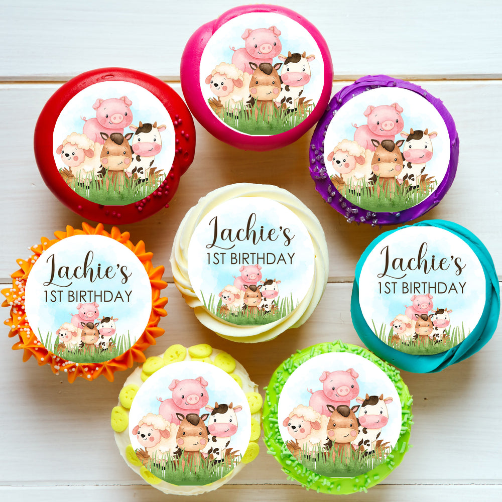 Baby Farmyard Animals Pre-cut Edible Cupcake or Cookie Toppers