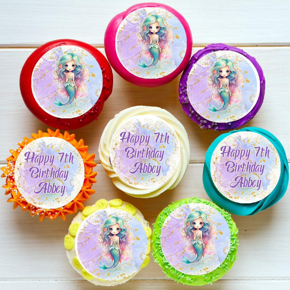 Mermaid Under The Sea Pre-cut Edible Cupcake or Cookie Toppers