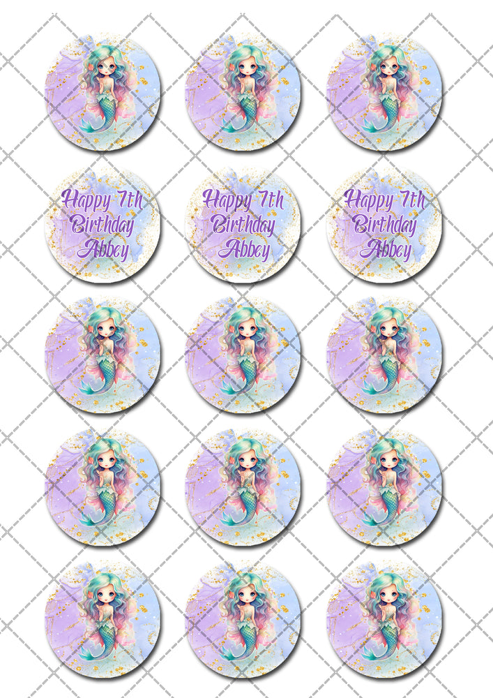 Mermaid Under The Sea Pre-cut Edible Cupcake or Cookie Toppers