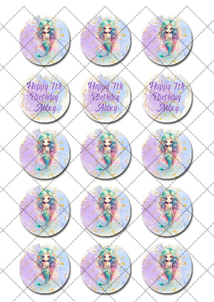 Mermaid Under The Sea Pre-cut Edible Cupcake or Cookie Toppers