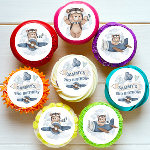 Cute Aviator Teddy Bears Pre-cut Edible Cupcake or Cookie Toppers