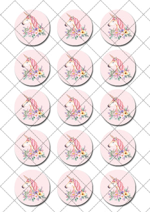 Floral Unicorn Pre-cut Edible Cupcake or Cookie Toppers