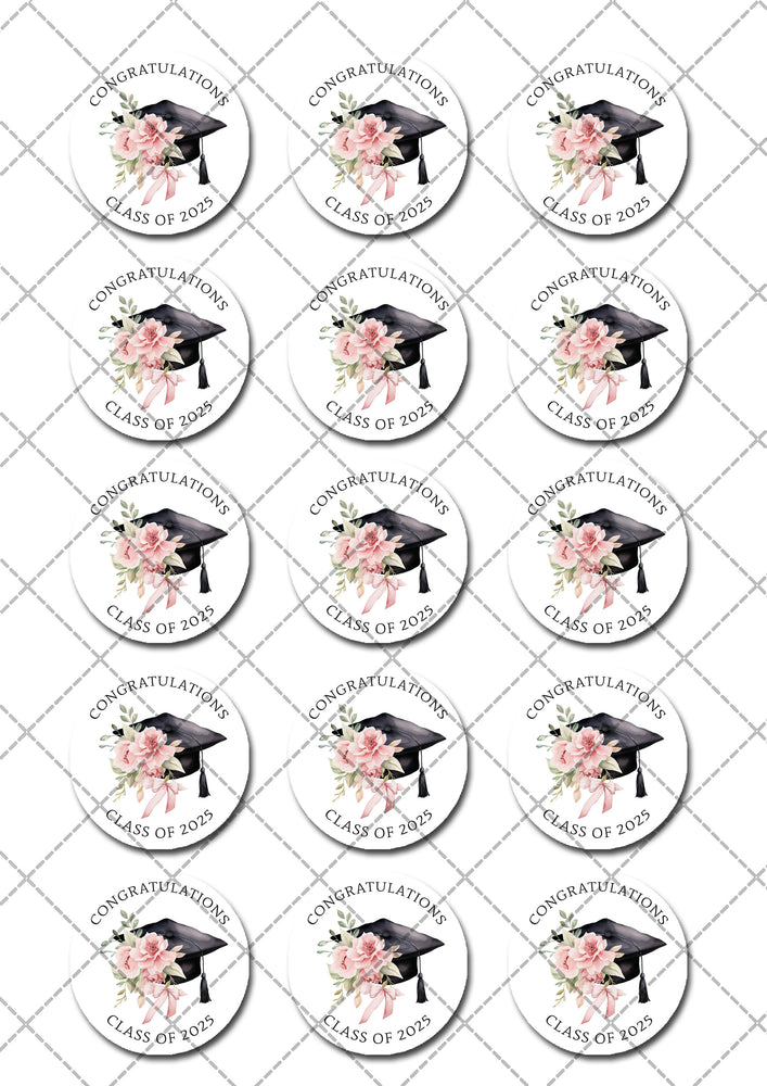 Graduation Class of 2025 Pre-cut Edible Cupcake or Cookie Toppers