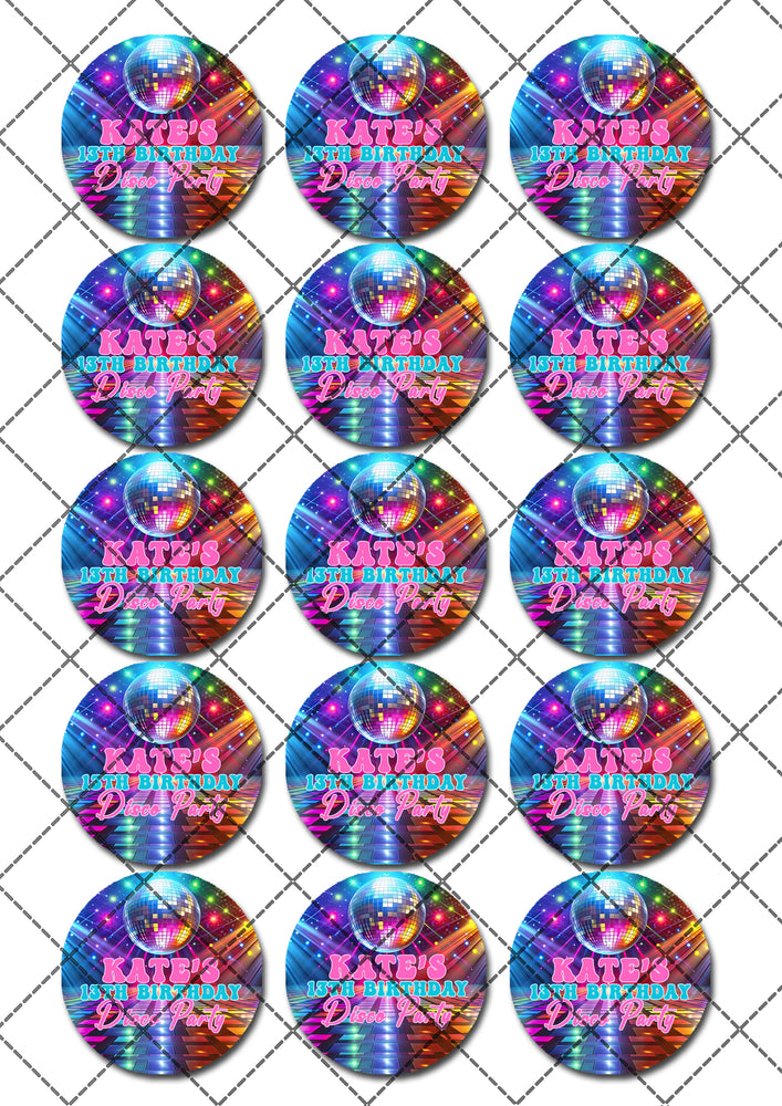 Disco Ball Party Pre-cut Edible Cupcake or Cookie Toppers