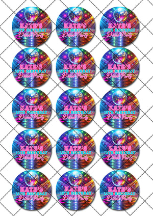 Disco Ball Party Pre-cut Edible Cupcake or Cookie Toppers