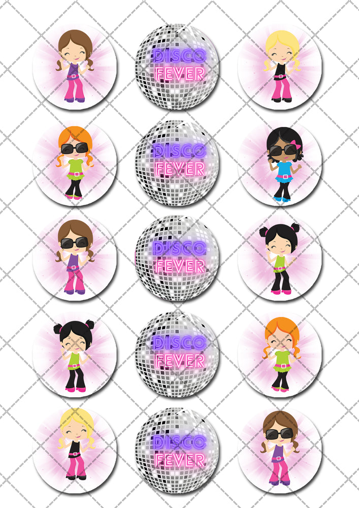 Disco Fever Dance Pre-cut Edible Cupcake or Cookie Toppers