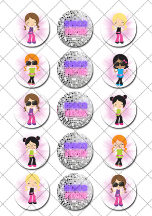 Disco Fever Dance Pre-cut Edible Cupcake or Cookie Toppers