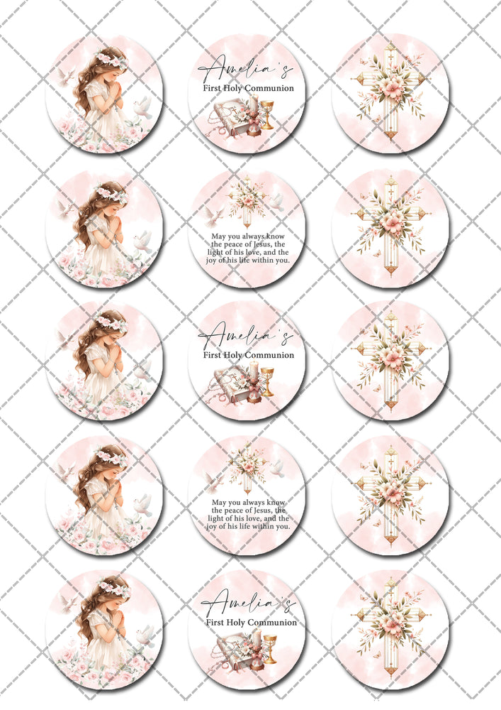 First Holy Communion Pre-cut Edible Cupcake or Cookie Toppers