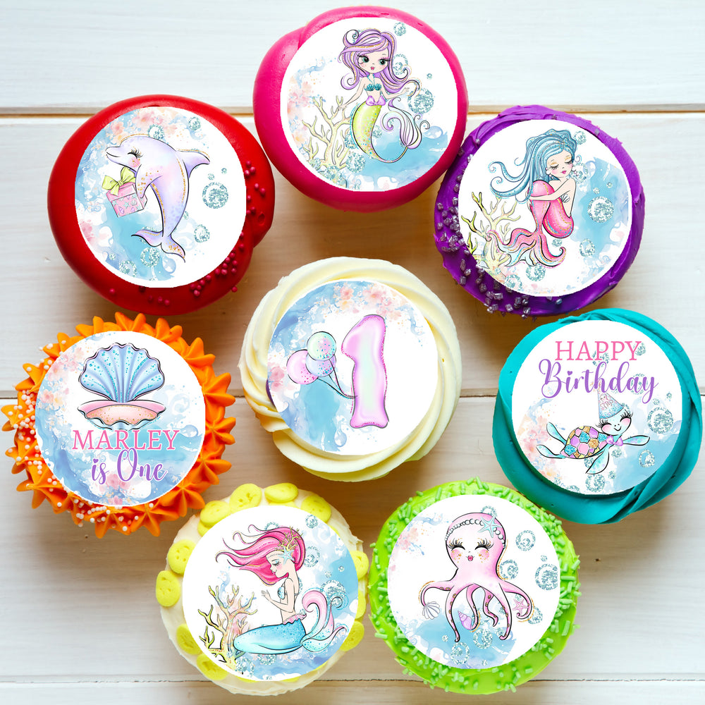 Mermaid Under the Sea Pre-cut Edible Cupcake or Cookie Toppers
