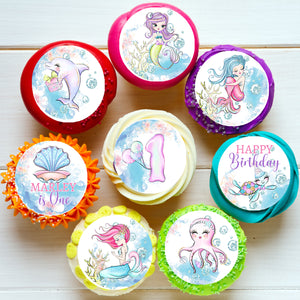 Mermaid Under the Sea Pre-cut Edible Cupcake or Cookie Toppers