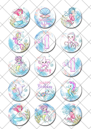 Mermaid Under the Sea Pre-cut Edible Cupcake or Cookie Toppers