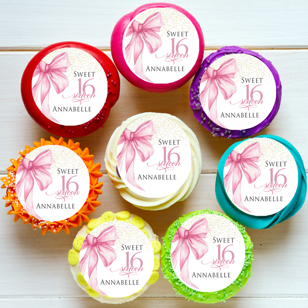 Sweet Sixteen 16th Birthday Pre-cut Edible Cupcake or Cookie Toppers