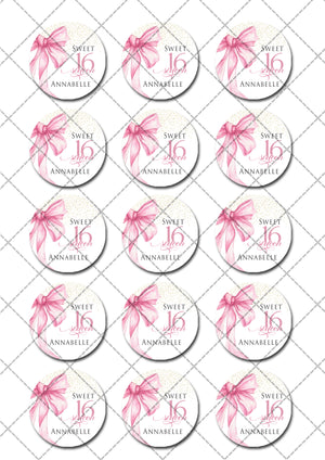 Sweet Sixteen 16th Birthday Pre-cut Edible Cupcake or Cookie Toppers