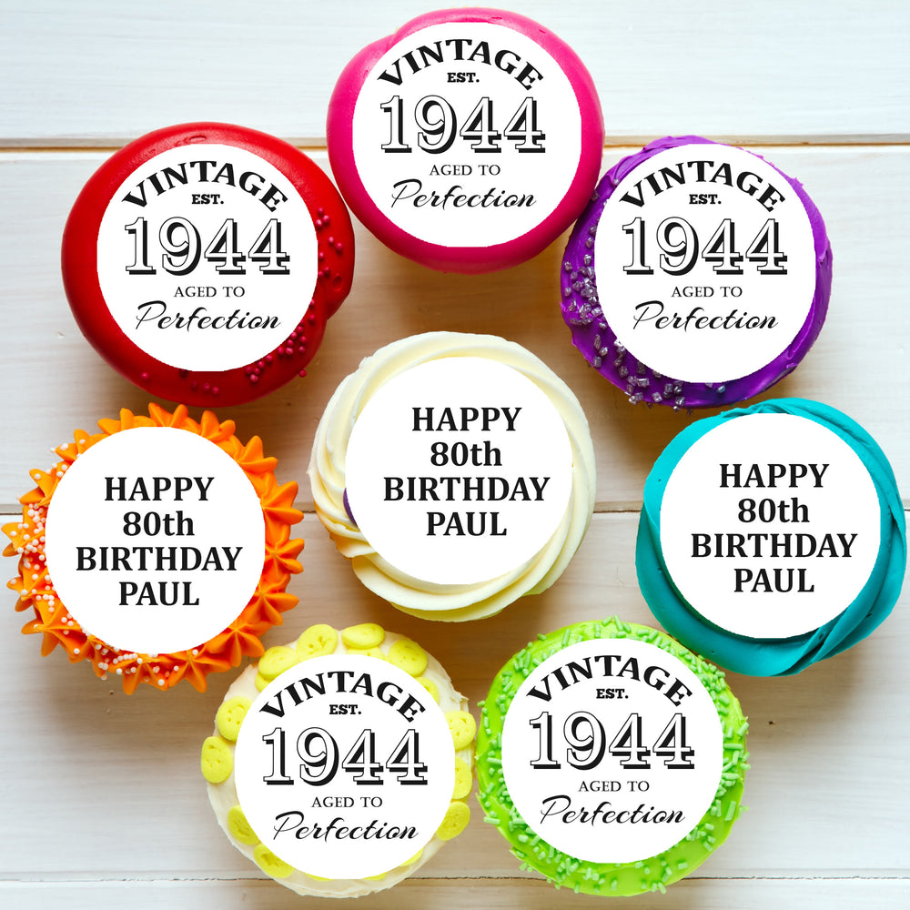 Aged to Perfection Birthday Edible Cupcake or Cookie Toppers