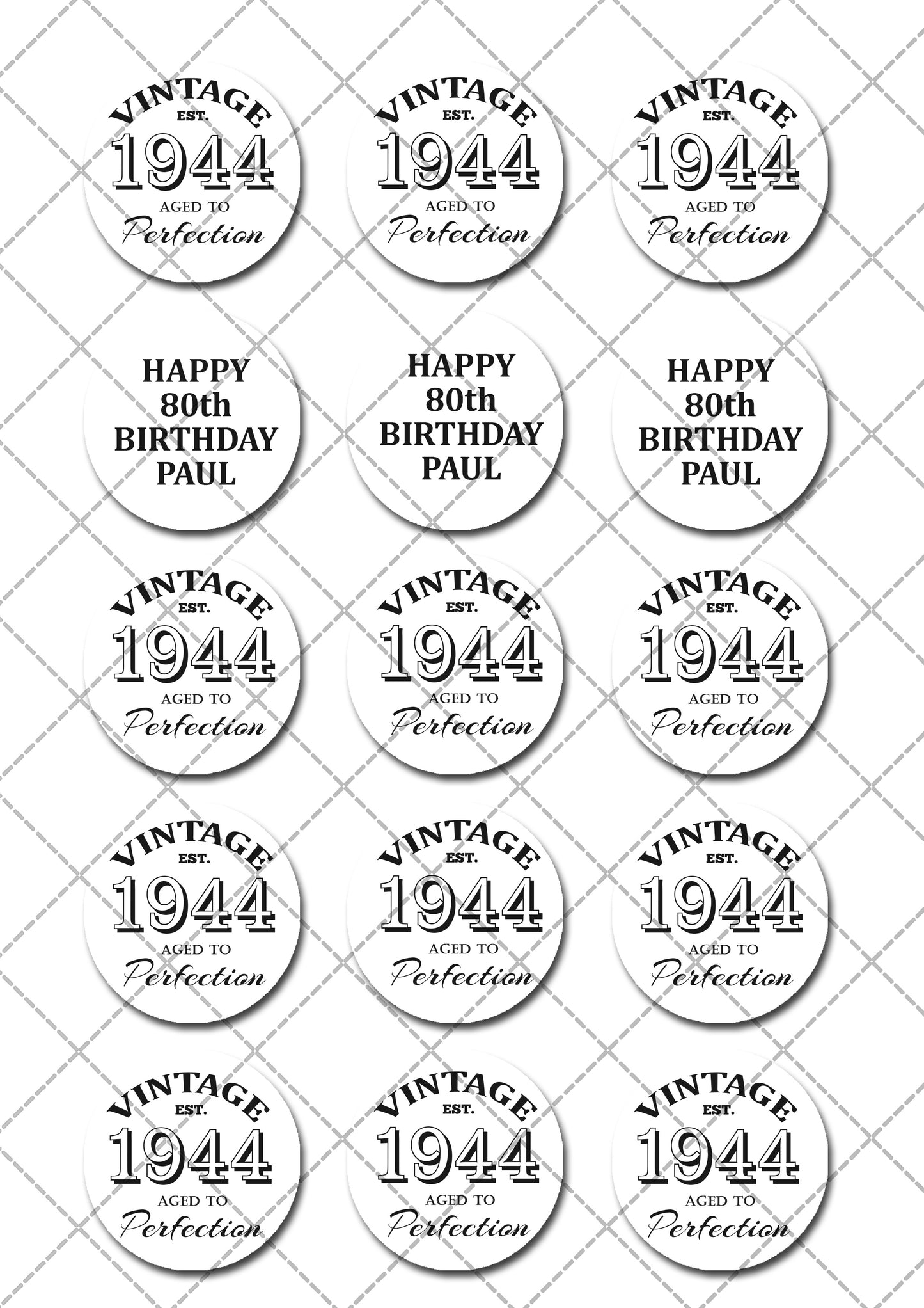 Aged to Perfection Birthday Edible Cupcake or Cookie Toppers