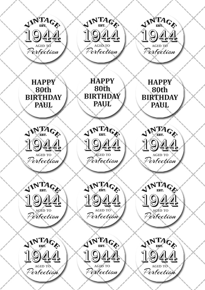 Aged to Perfection Birthday Edible Cupcake or Cookie Toppers