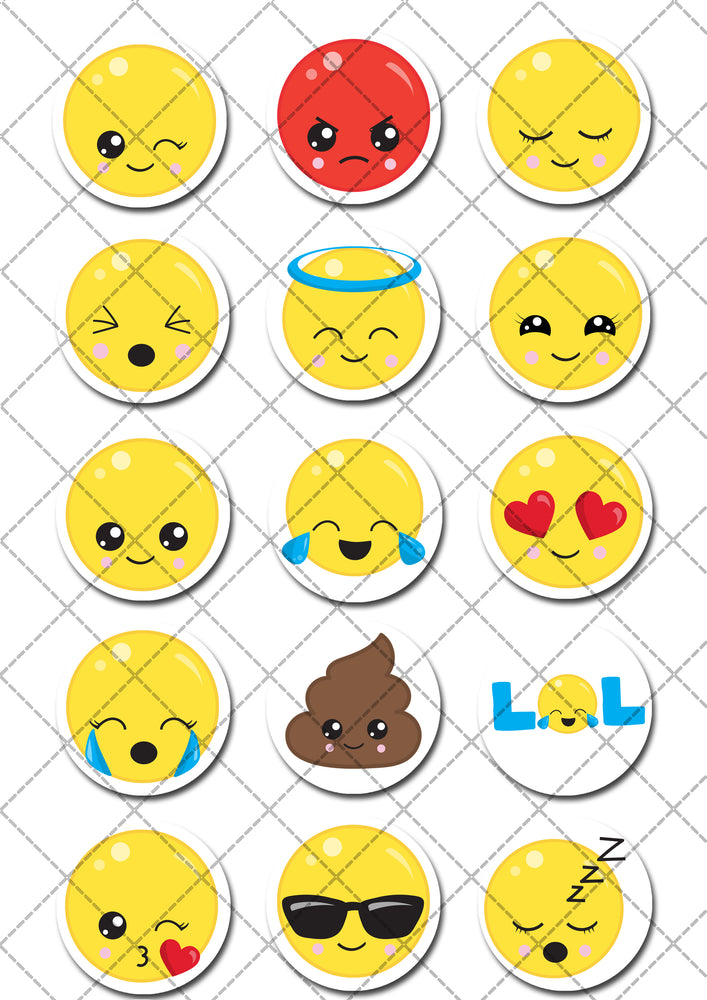 Emoji Pre-cut Edible Icing Cupcake or Cookie Toppers