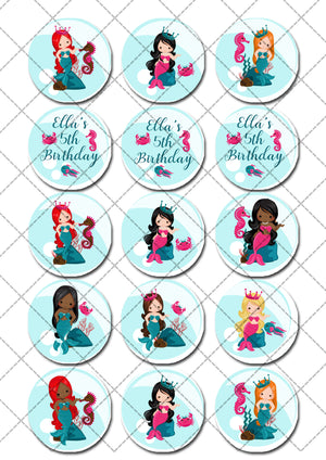 Mermaid Pre-cut Edible Icing Cupcake or Cookie Toppers