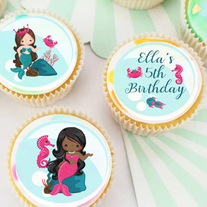 Mermaid Pre-cut Edible Icing Cupcake or Cookie Toppers