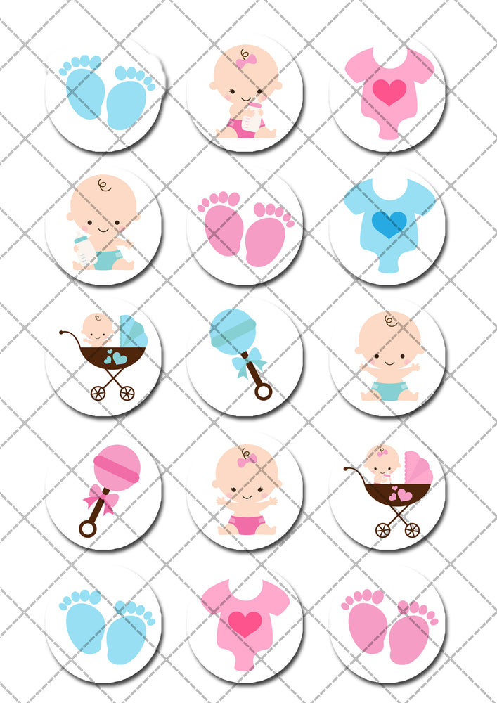 Baby Boy Girl Shower Pre-cut Edible Icing Cupcake or Cookie Toppers