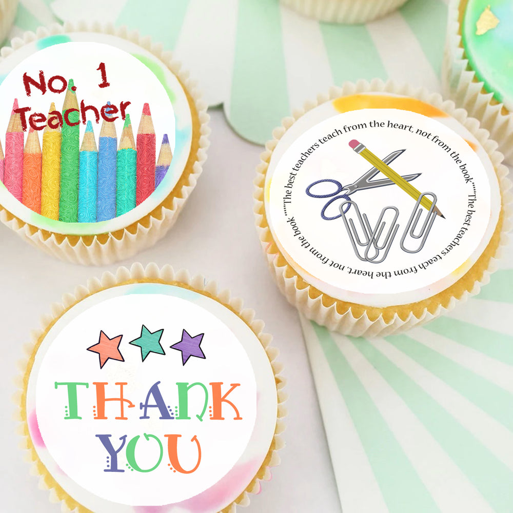 Teacher Thank You Pre-cut Edible Cupcake or Cookie Toppers