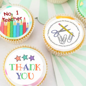 Teacher Thank You Pre-cut Edible Cupcake or Cookie Toppers