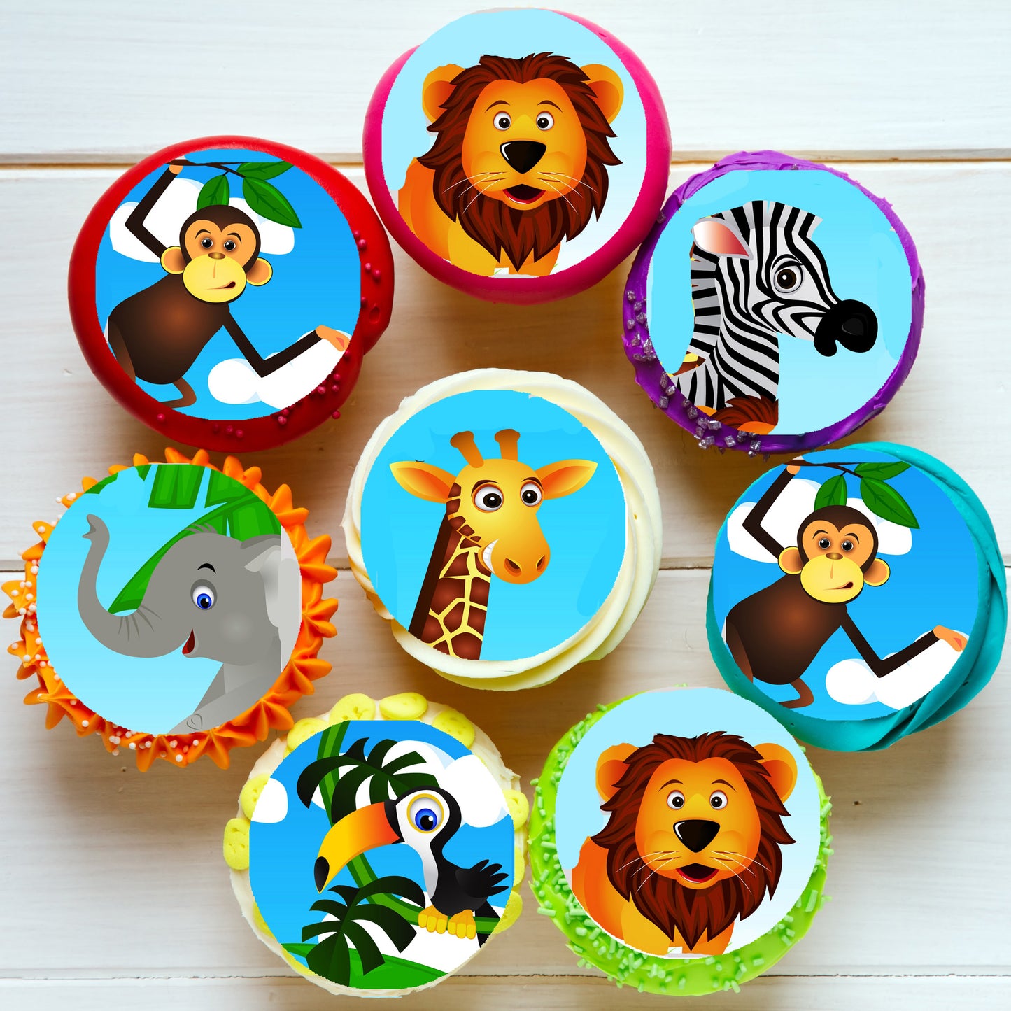 Jungle Animal Safari Edible Cupcake Toppers