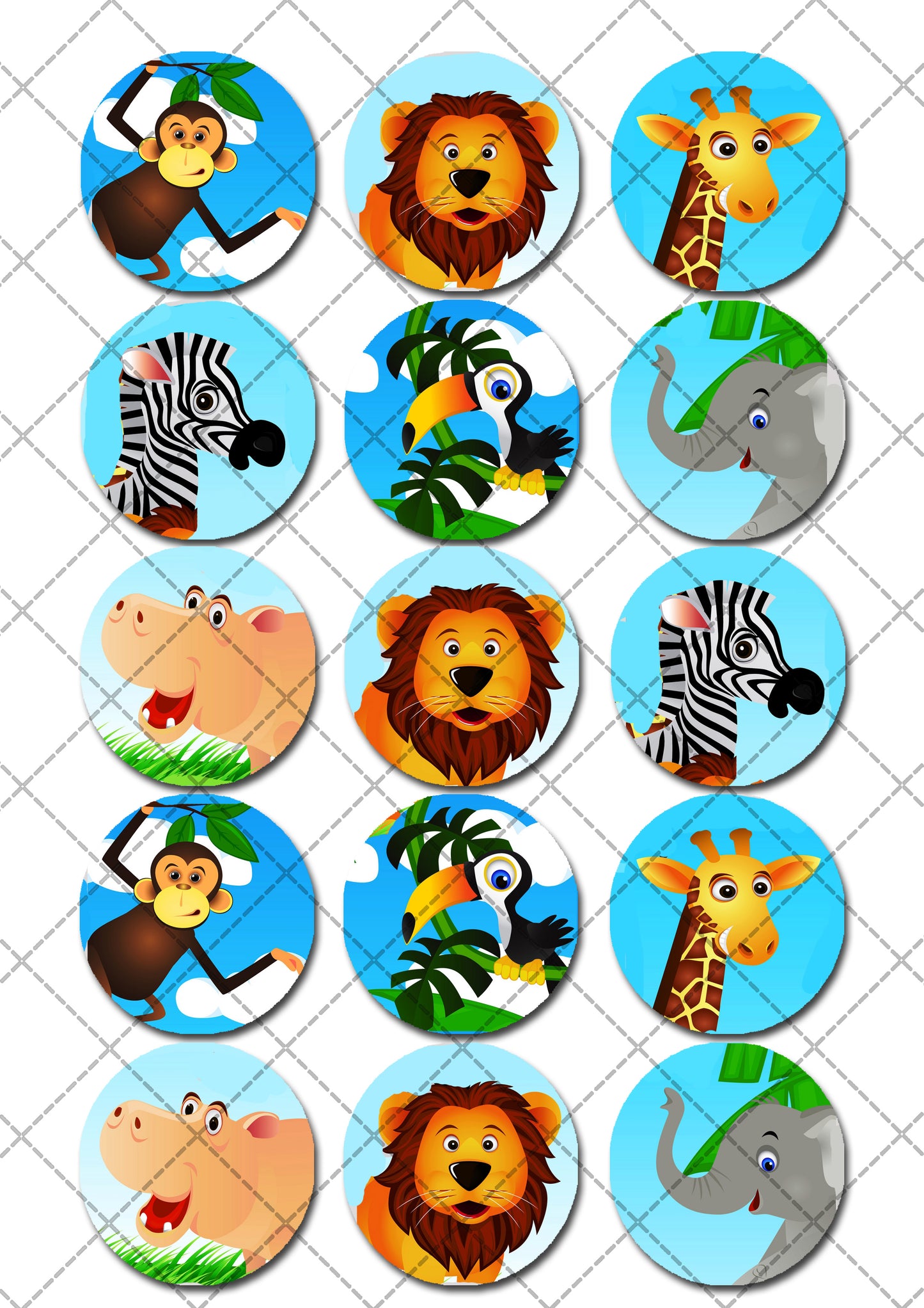 Jungle Animal Safari Edible Cupcake Toppers