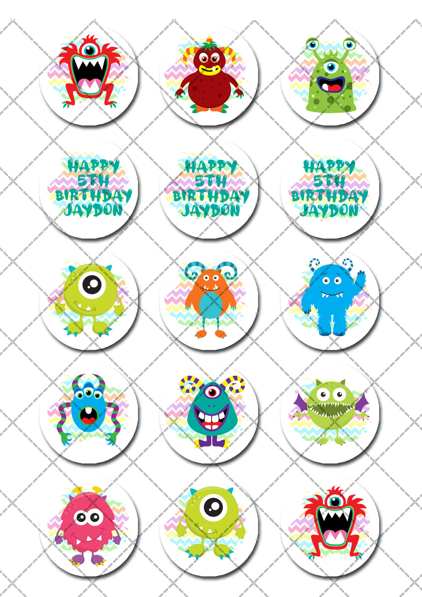 Monsters Pre-cut Edible Cupcake or Cookie Toppers – Deezee Designs