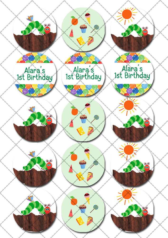 Hungry Caterpillar Pre-cut Edible Cupcake or Cookie Toppers