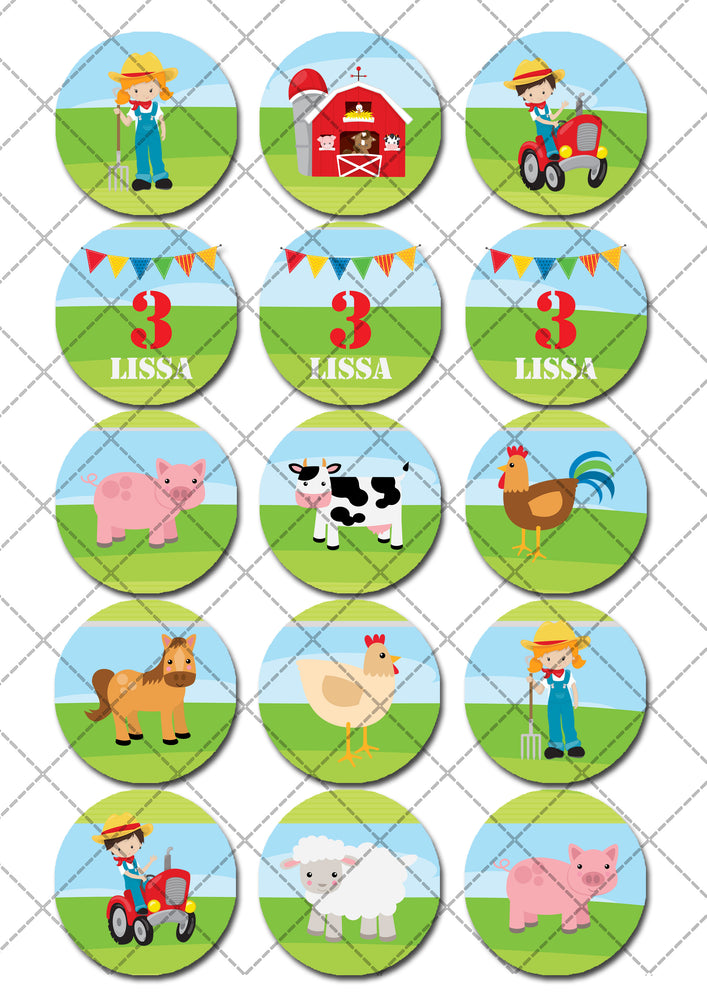 Farmyard Animals Pre-cut Edible Cupcake or Cookie Toppers