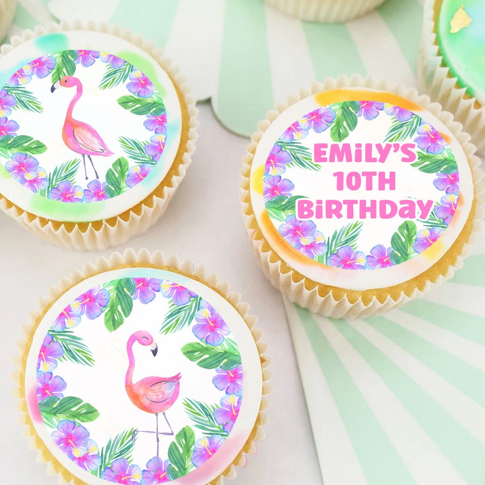 Tropical Flamingo Edible Icing Cupcake or Cookie Toppers