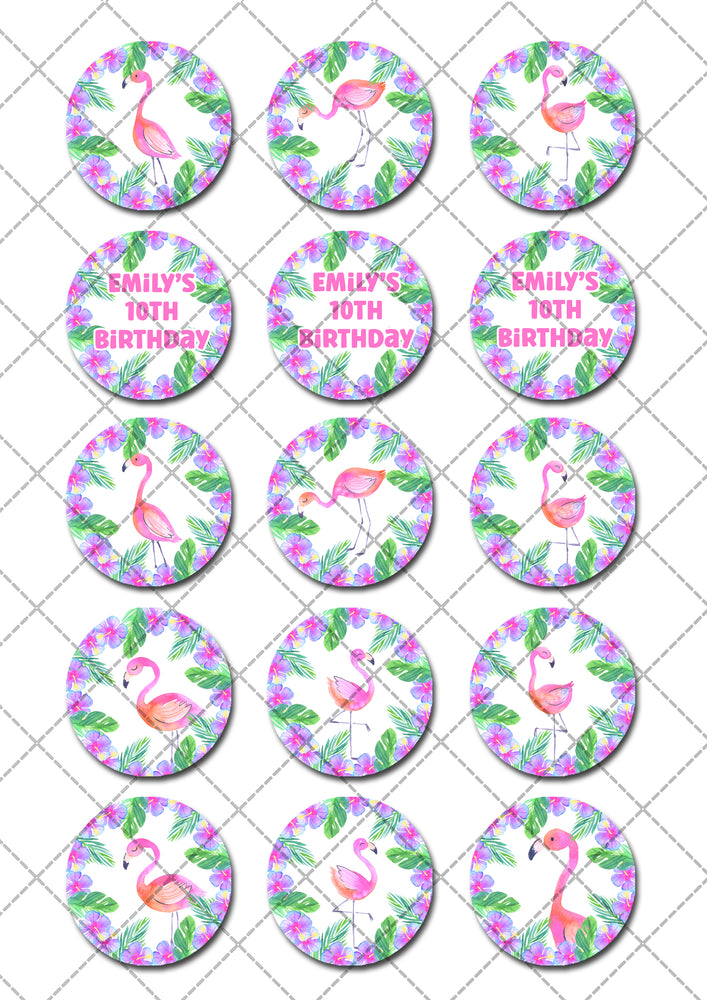 Tropical Flamingo Edible Icing Cupcake or Cookie Toppers