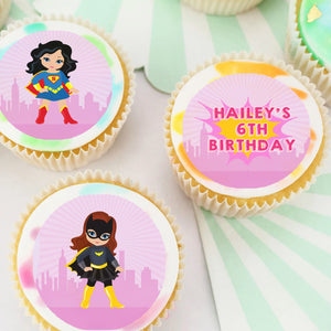 Superhero Girls Pre-cut Edible Icing Cupcake or Cookie Toppers