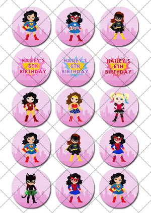 Superhero Girls Pre-cut Edible Icing Cupcake or Cookie Toppers