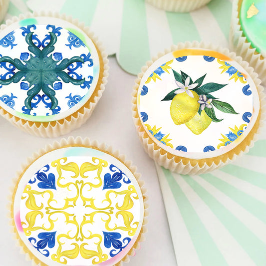 Amalfi Tiles Pre-cut Edible Cupcake or Cookie Toppers